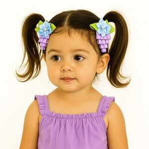 Hand Crafted purple ribbon hair accessory kids alligator clip fruit simulation